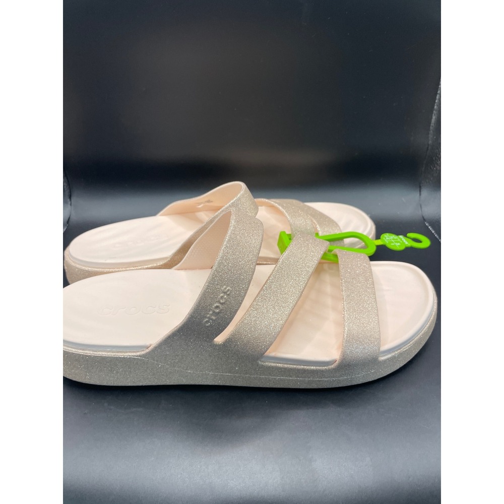 Crocs Brooklyn Glitter Low Wedge Sandals Rose Gold Champagne Slides Womens 10
